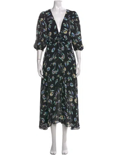 Pre-owned Nicholas Floral Print Long Dress In Black
