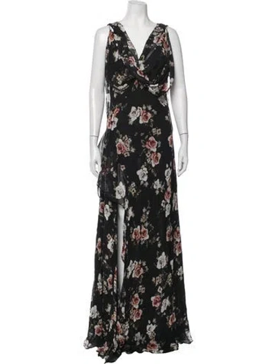 Pre-owned Nicholas Floral Print Long Dress In Black