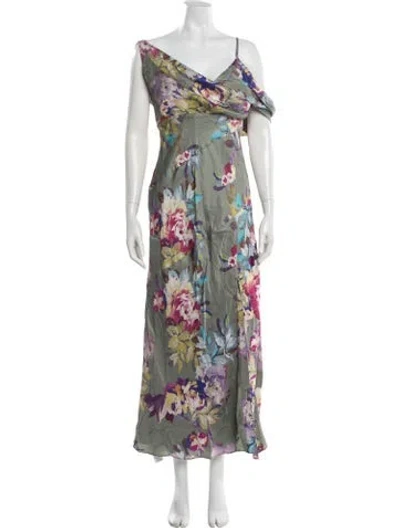 Pre-owned Nicholas Floral Print Long Dress In Green