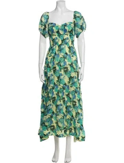 Pre-owned Nicholas Floral Print Long Dress In Green/yellow