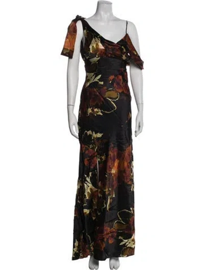 Pre-owned Nicholas Floral Print Long Dress W/ Tags In Black