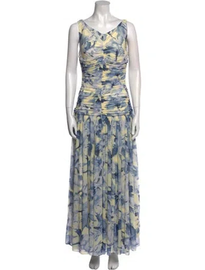 Pre-owned Nicholas Floral Print Long Dress W/ Tags In Blue