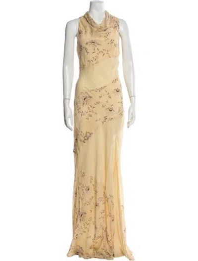 Pre-owned Nicholas Floral Print Long Dress W/ Tags In Yellow