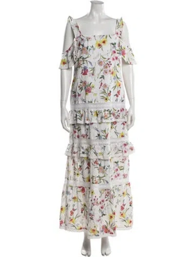 Pre-owned Nicholas Floral Print Long Dress In White