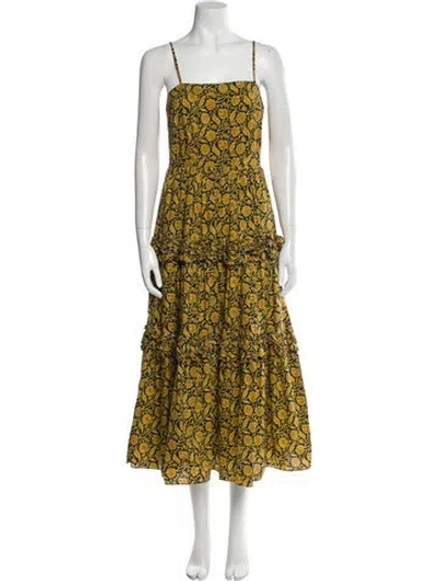 Pre-owned Nicholas Floral Print Long Dress In Yellow