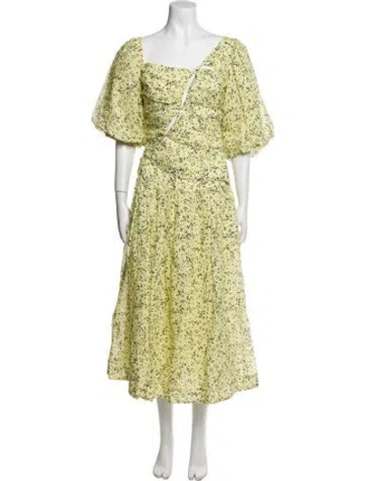 Pre-owned Nicholas Floral Print Long Dress In Yellow