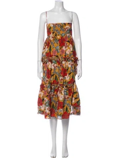 Pre-owned Nicholas Floral Print Long Dress In Yellow