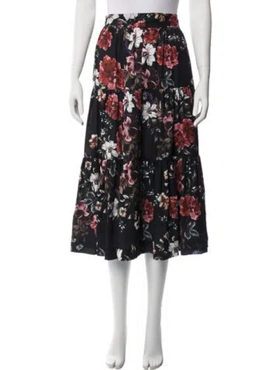 Pre-owned Nicholas Floral Print Long Skirt In Black