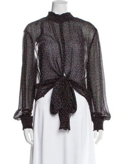 Pre-owned Nicholas Floral Print Long Sleeve Blouse In Black