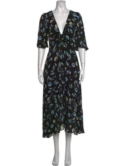 Pre-owned Nicholas Floral Print Midi Length Dress In Black