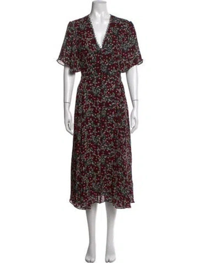 Pre-owned Nicholas Floral Print Midi Length Dress In Black/burgundy