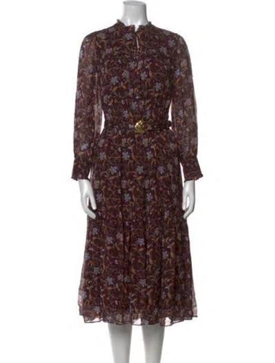 Pre-owned Nicholas Floral Print Midi Length Dress In Burgundy