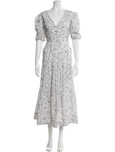 Pre-owned Nicholas Floral Print Midi Length Dress In Gray
