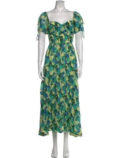Pre-owned Nicholas Floral Print Midi Length Dress In Green/yellow
