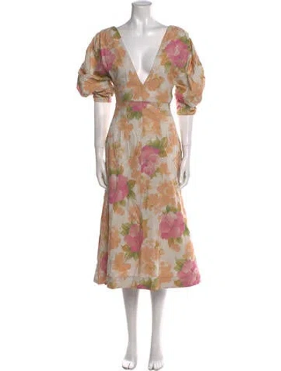 Pre-owned Nicholas Floral Print Midi Length Dress In Neutral