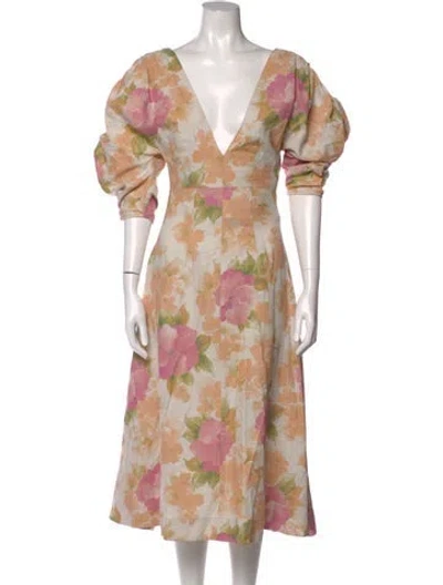 Pre-owned Nicholas Floral Print Midi Length Dress In Neutral