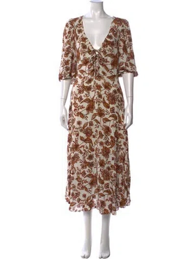 Pre-owned Nicholas Floral Print Midi Length Dress In Neutrals