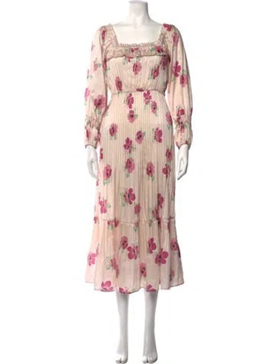 Pre-owned Nicholas Floral Print Midi Length Dress In Neutrals/pink
