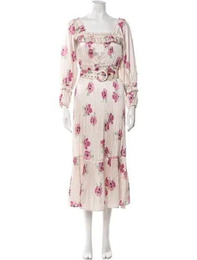 Pre-owned Nicholas Floral Print Midi Length Dress In Neutrals/pink