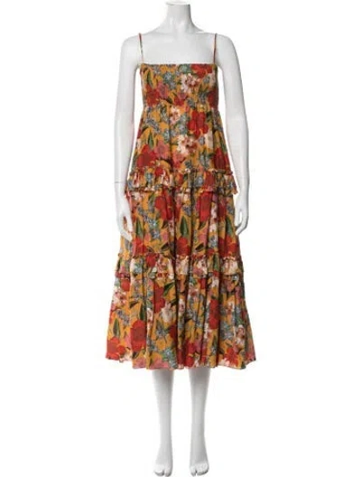 Pre-owned Nicholas Floral Print Midi Length Dress In Orange