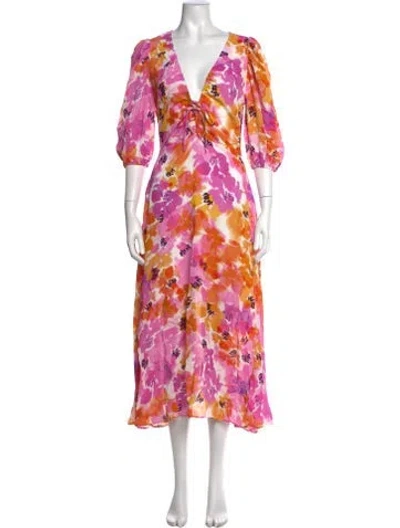 Pre-owned Nicholas Floral Print Midi Length Dress In Pink