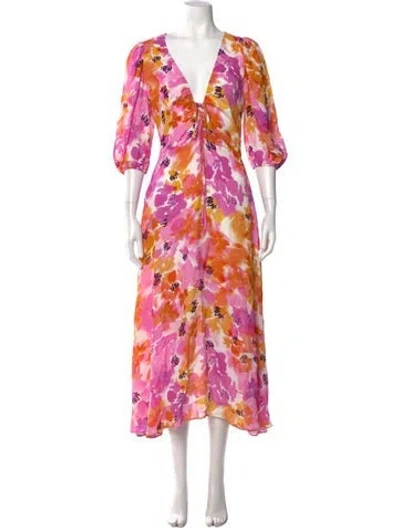 Pre-owned Nicholas Floral Print Midi Length Dress In Purple