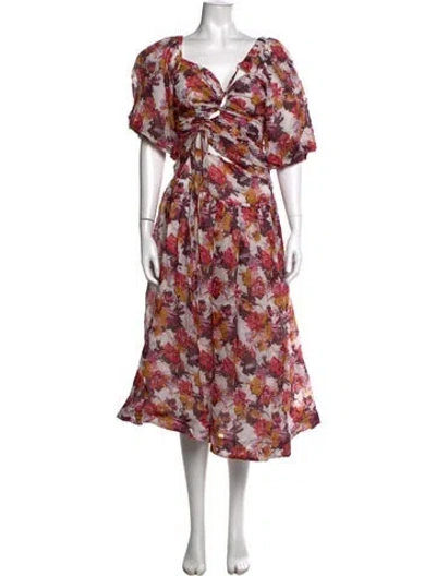 Pre-owned Nicholas Floral Print Midi Length Dress In Purple