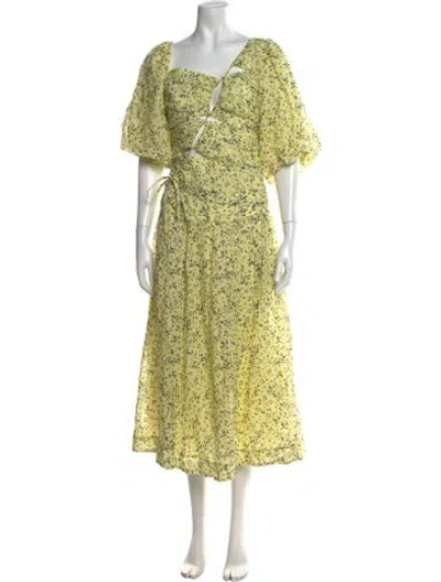 Pre-owned Nicholas Floral Print Midi Length Dress W/ Tags In Yellow