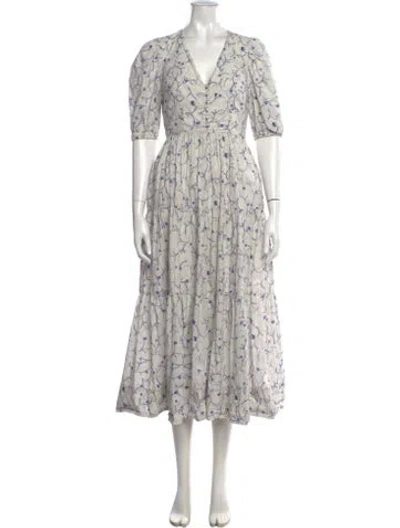 Pre-owned Nicholas Floral Print Midi Length Dress In White