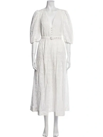 Pre-owned Nicholas Floral Print Midi Length Dress In White