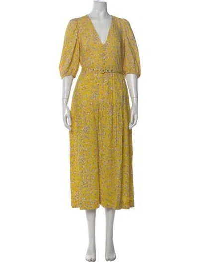 Pre-owned Nicholas Floral Print Midi Length Dress In Yellow