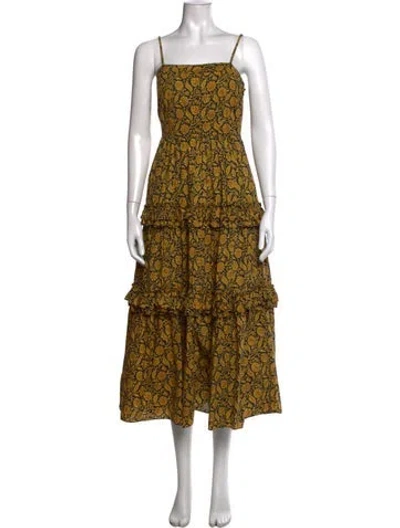 Pre-owned Nicholas Floral Print Midi Length Dress In Yellow