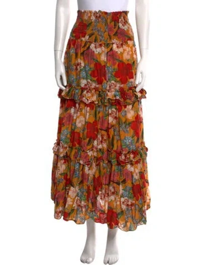 Pre-owned Nicholas Floral Print Midi Length Skirt In Orange
