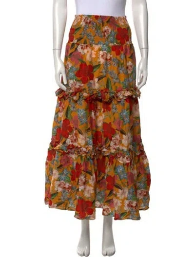 Pre-owned Nicholas Floral Print Midi Length Skirt In Orange