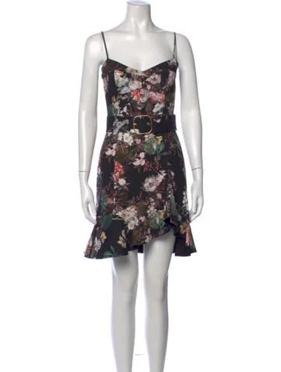 Pre-owned Nicholas Floral Print Mini Dress In Black