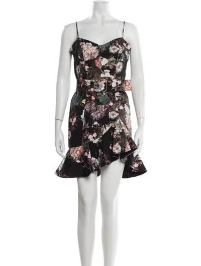Pre-owned Nicholas Floral Print Mini Dress In Black
