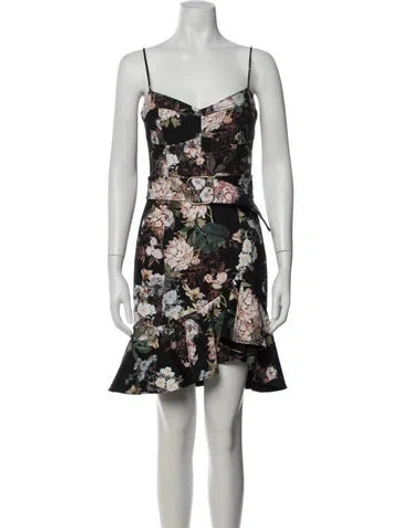 Pre-owned Nicholas Floral Print Mini Dress In Black