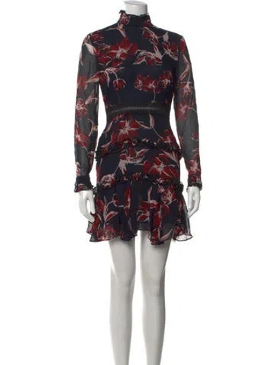 Pre-owned Nicholas Floral Print Mini Dress In Black/red