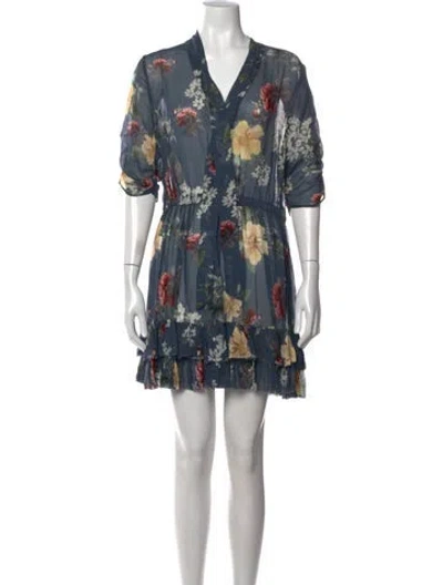 Pre-owned Nicholas Floral Print Mini Dress In Blue