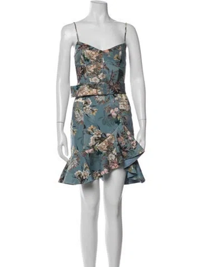 Pre-owned Nicholas Floral Print Mini Dress In Blue/brown/green