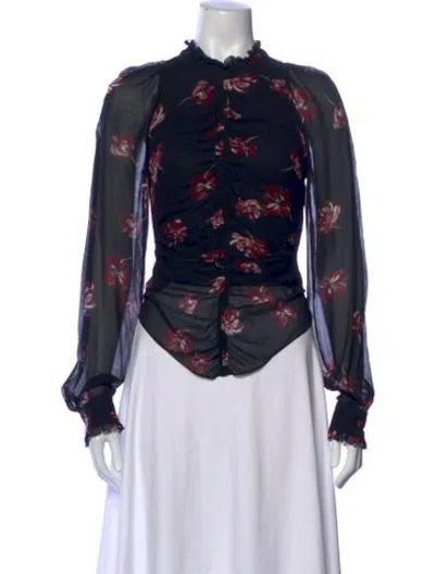 Pre-owned Nicholas Floral Print Mock Neck Blouse In Black