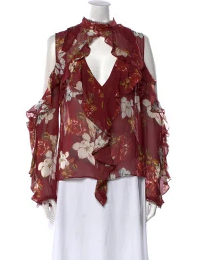 Pre-owned Nicholas Floral Print Mock Neck Blouse In Burgundy