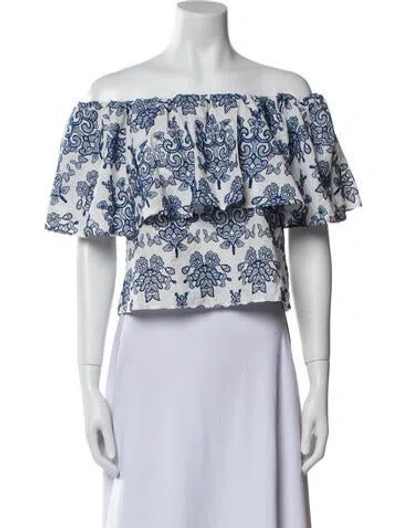 Pre-owned Nicholas Floral Print Off-the-shoulder Crop Top In Multi