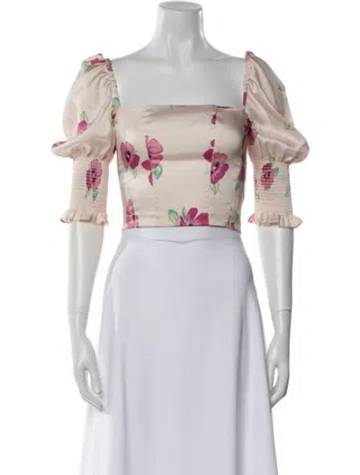 Pre-owned Nicholas Floral Print Square Neckline Crop Top In Neutral