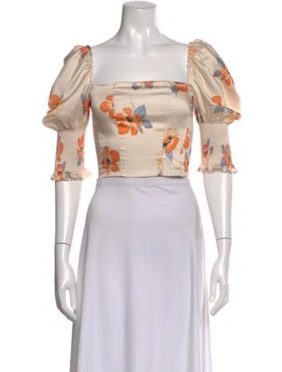 Pre-owned Nicholas Floral Print Square Neckline Crop Top In Orange
