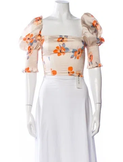 Pre-owned Nicholas Floral Print Square Neckline Crop Top In Orange