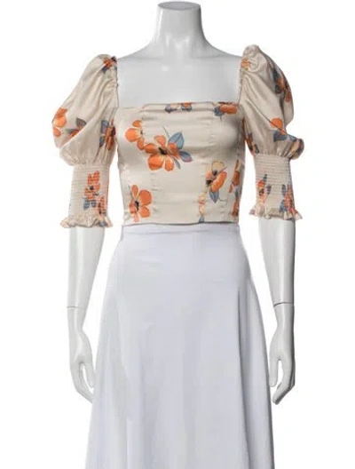 Pre-owned Nicholas Floral Print Square Neckline Crop Top In Orange