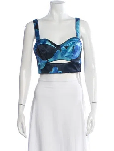 Pre-owned Nicholas Floral Print Square Neckline Crop Top In Purple