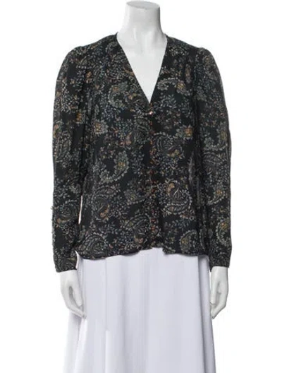 Pre-owned Nicholas Floral Print V-neck Blouse In Black