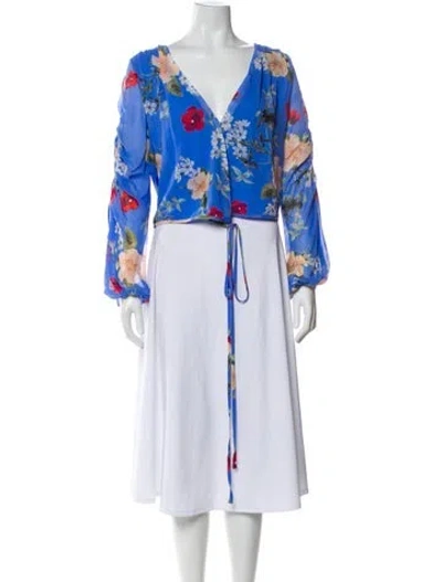 Pre-owned Nicholas Floral Print V-neck Blouse In Blue